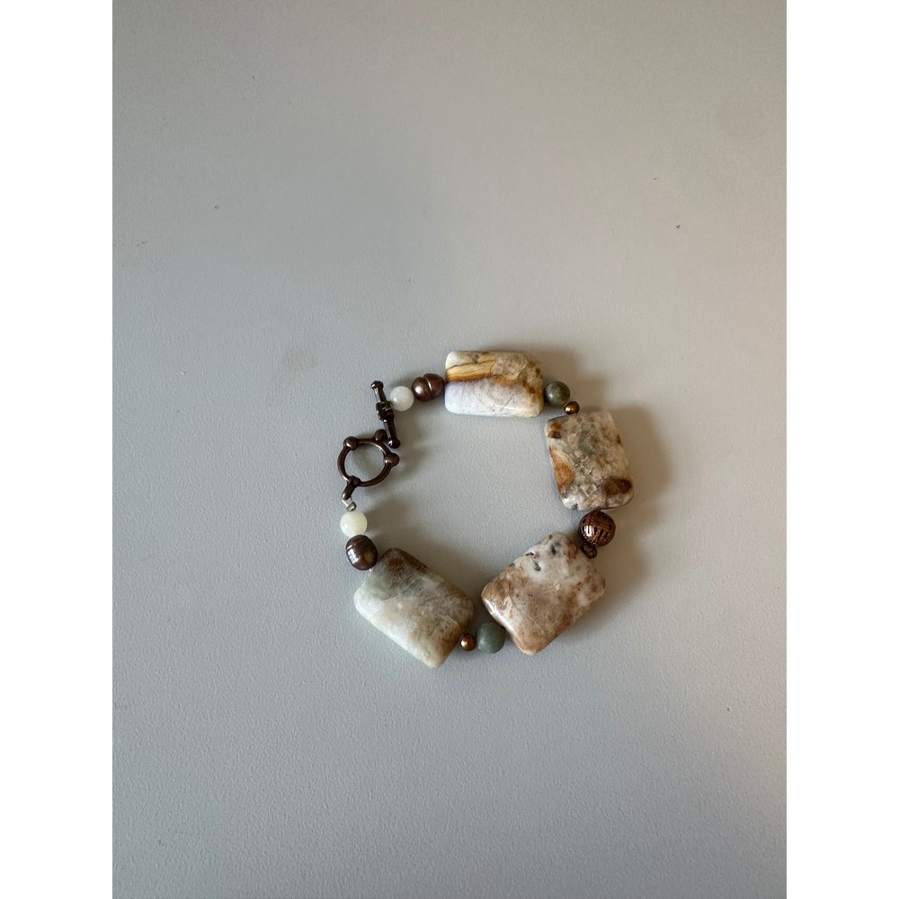 Natural Stone Chunky Rectangle Bead Toggle Bracelet